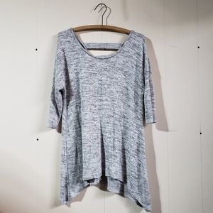 3/$20 Candy Couture grey silver sparkly asymmetrical tunic top 3/4 sleeve L